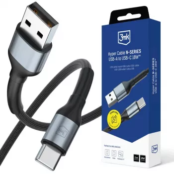 3mk Hyper Cable N-SERIES USB-A naar USB-C 2m 9V/2A 18W Zwart