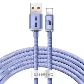Baseus USB-A naar USB-C Crystal Shine 100W 2m paarse kabel