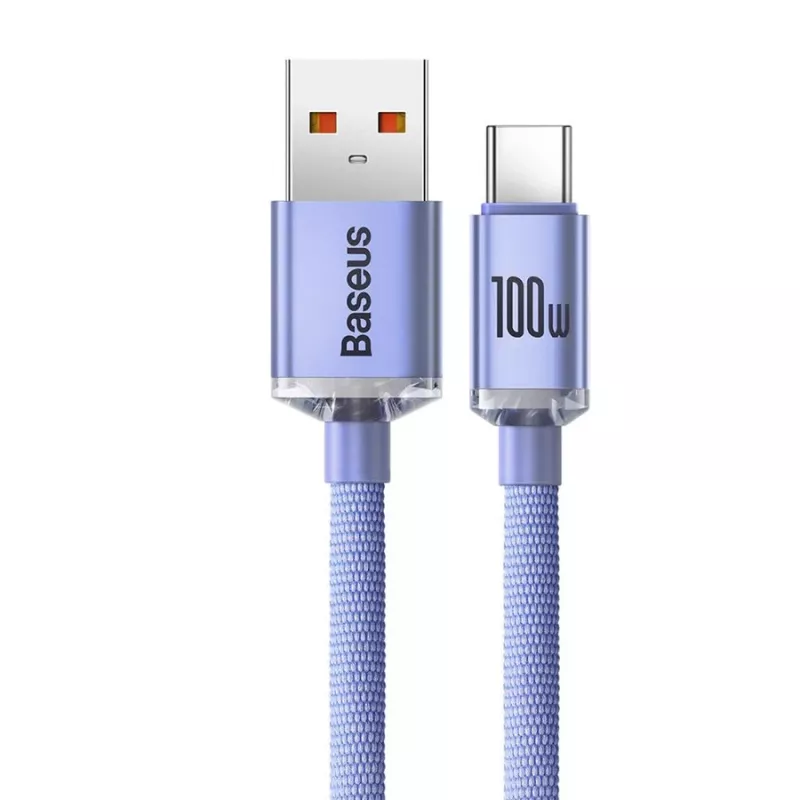 Baseus USB-A naar USB-C Crystal Shine 100W 2m paarse kabel
