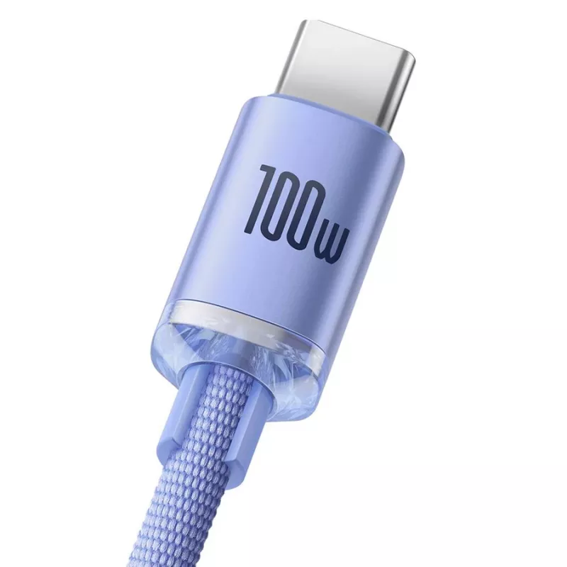 Baseus USB-A naar USB-C Crystal Shine 100W 2m paarse kabel