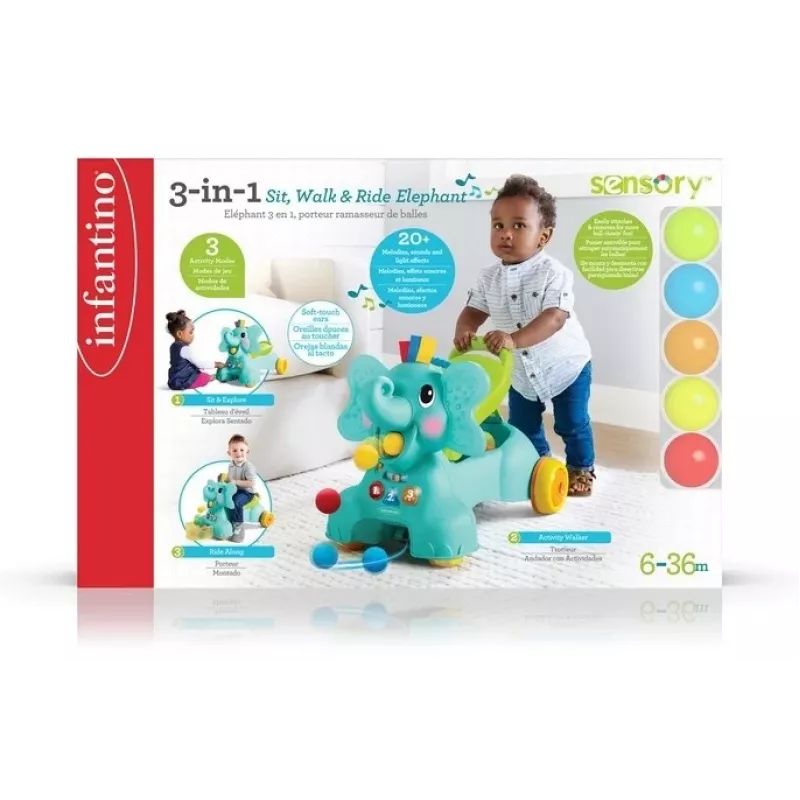 B-KIDS 3-in-1 zit-, loop- en rijdolfant van Infantino