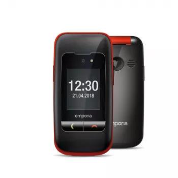 Emporia ONE V200i Zwart/Rood (2025) – Seniorenvriendelijke Mobiele Telefoon met SOS-knop, Laadstation en grote verlichte toetsen