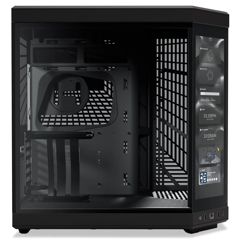 HYTE Y70 Touch Black Mid Tower behuizing met panorama-temperglas en 14,1 inch touchscreen, ATX/E-ATX, verticale GPU-houder