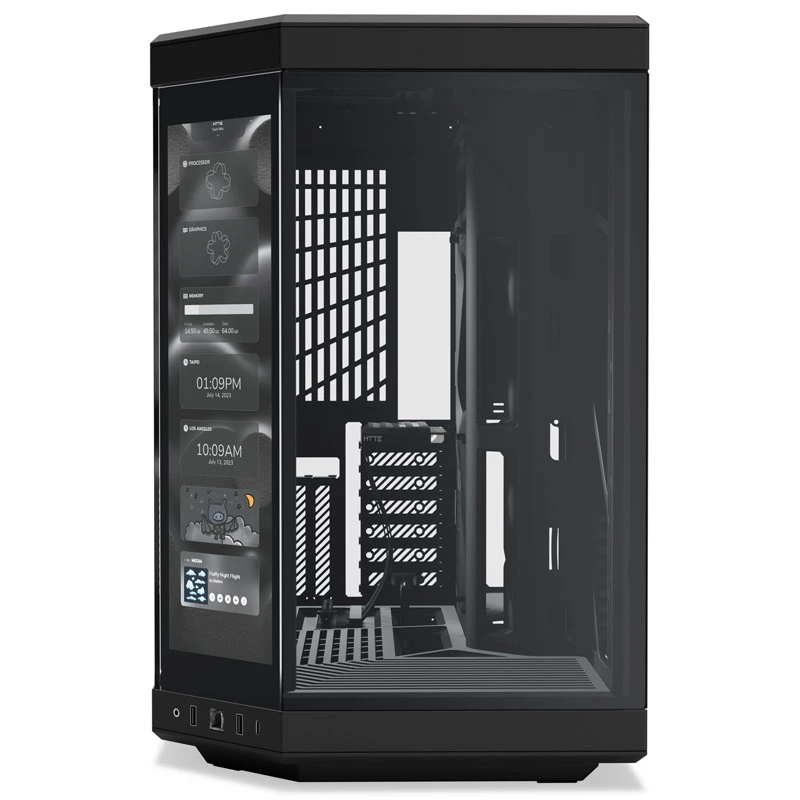 HYTE Y70 Touch Black Mid Tower behuizing met panorama-temperglas en 14,1 inch touchscreen, ATX/E-ATX, verticale GPU-houder