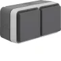 Hager WNC144 opbouw SCHUKO-dubbelstopcontact met klepdeksel, IP55, grijs
