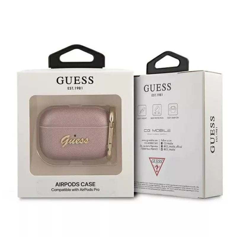 GUESS GUAPSASMP AirPods Pro hoesje Saffiano Script Metal Collection roze