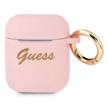 GUESS GUA2SSSI AirPods 1/2 hoesje roze siliconen Vintage Script