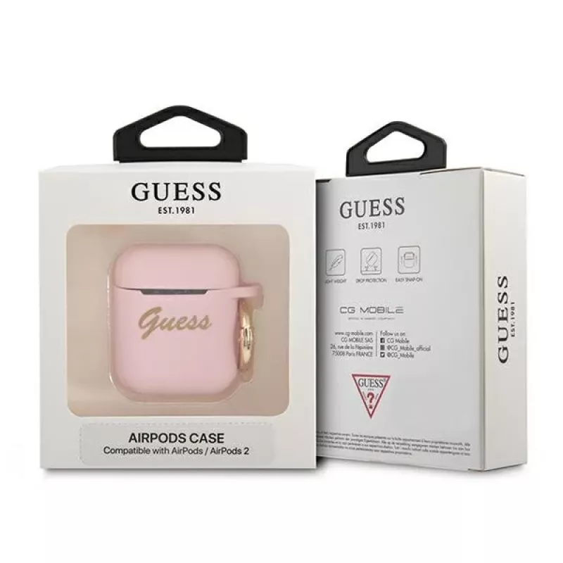 GUESS GUA2SSSI AirPods 1/2 hoesje roze siliconen Vintage Script