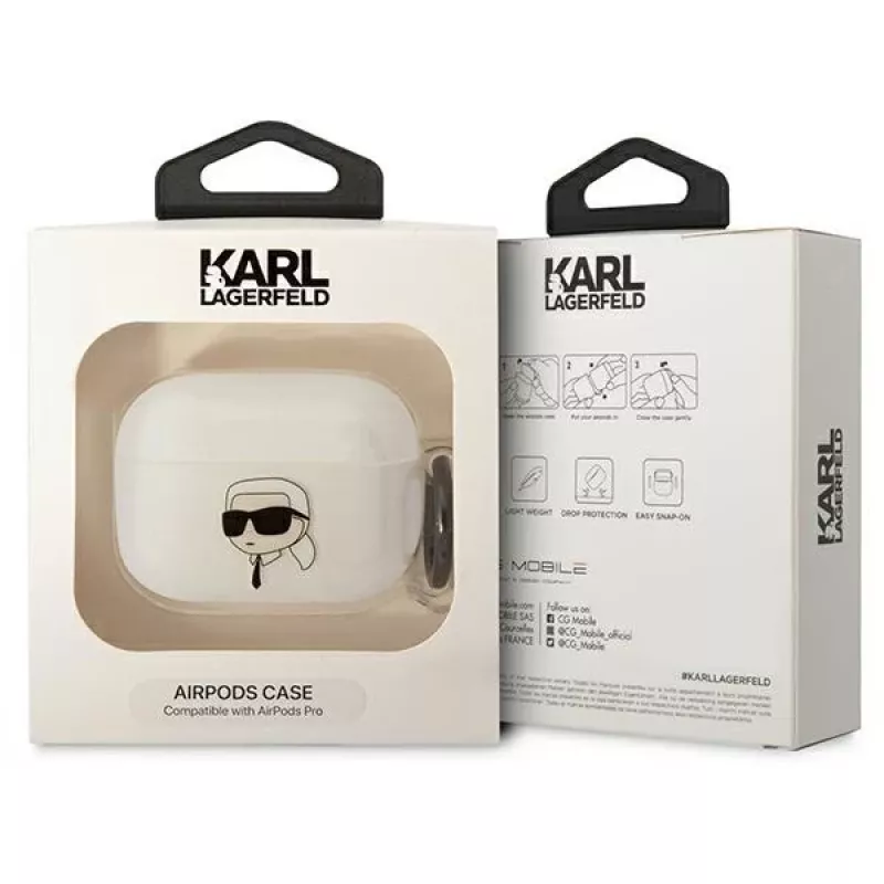 Karl Lagerfeld AirPods Pro hoesje transparant met Karl-hoofd-silhouet