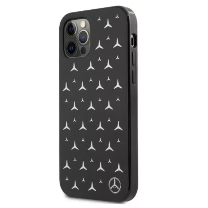 Mercedes-Benz iPhone 12 Pro Max hardcase zilveren sterrenpatroon zwart