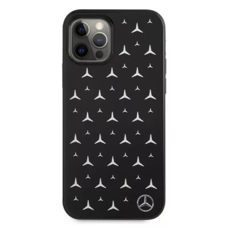 Mercedes-Benz iPhone 12 Pro Max hardcase zilveren sterrenpatroon zwart