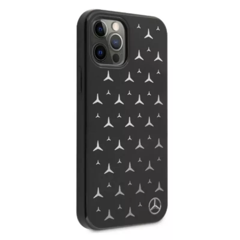 Mercedes-Benz iPhone 12 Pro Max hardcase zilveren sterrenpatroon zwart