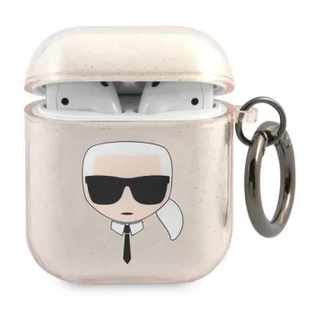 Karl Lagerfeld KLA2UKHGD AirPods 1/2 hoesje goud glitter Karl Head
