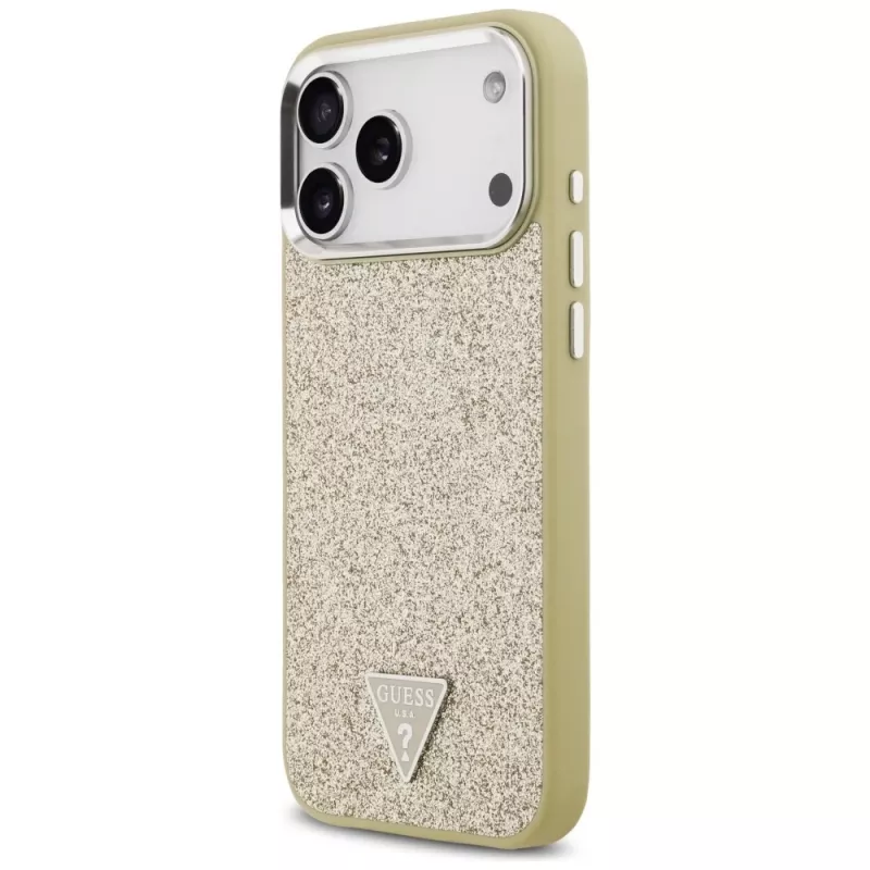GUESS Glitter Triangle Logo MagSafe-hoesje voor iPhone 17 Pro Max - goud