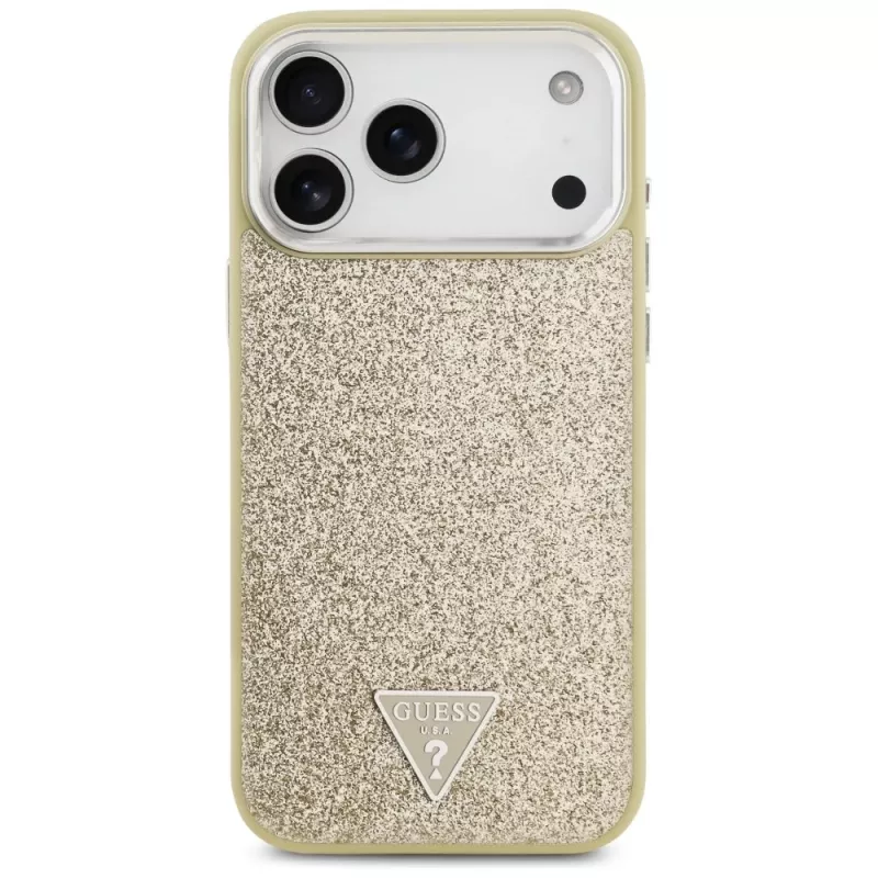 GUESS Glitter Triangle Logo MagSafe-hoesje voor iPhone 17 Pro Max - goud
