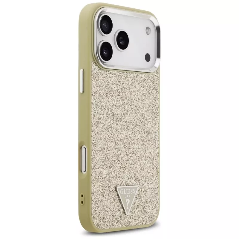 GUESS Glitter Triangle Logo MagSafe-hoesje voor iPhone 17 Pro Max - goud