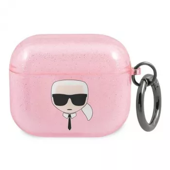 Karl Lagerfeld KLA3UKHGP Glitter Karl's Head AirPods 3 hoesje - roze