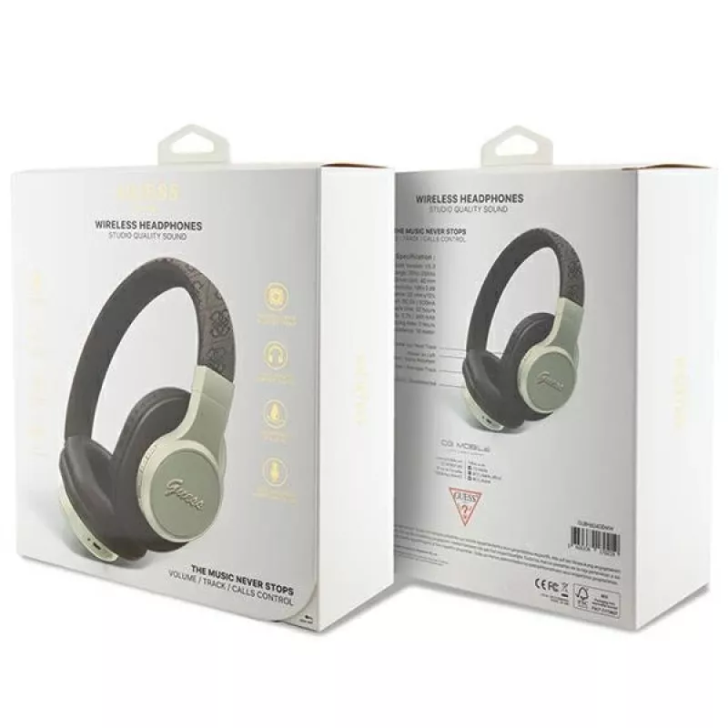 GUESS 4G Script Metal Logo draadloze on-ear hoofdtelefoon Bluetooth 5.3 bruin