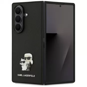 Karl Lagerfeld Saffiano Karl & Choupette Pin Case voor Samsung Galaxy Z Fold7 - zwart