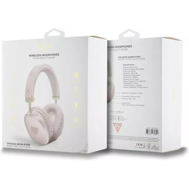 GUESS PU-leer 4G Triangle Logo Bluetooth stereohoofdtelefoon roze