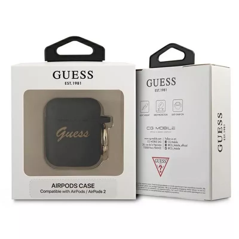 Guess GUA2SSSK AirPods 1/2 hoesje zwart siliconen Vintage Script