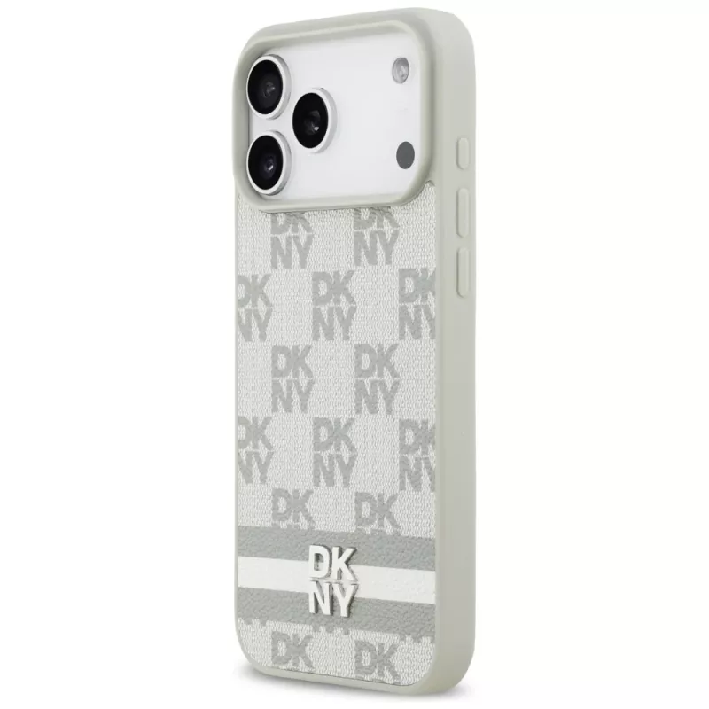 DKNY ruitpatroon met opgedrukte strepen hoesje voor iPhone 17 Pro Max - beige