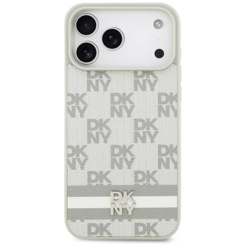 DKNY ruitpatroon met opgedrukte strepen hoesje voor iPhone 17 Pro Max - beige