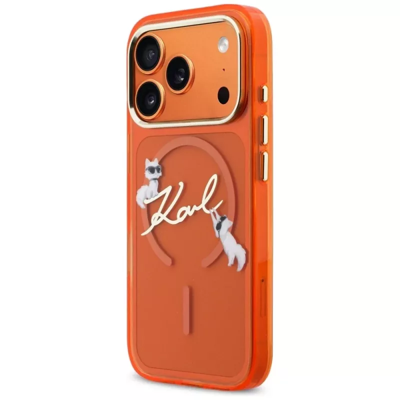 Karl Lagerfeld IML Choupettes Karl Script Logo MagSafe-hoesje voor iPhone 17 Pro Max, oranje