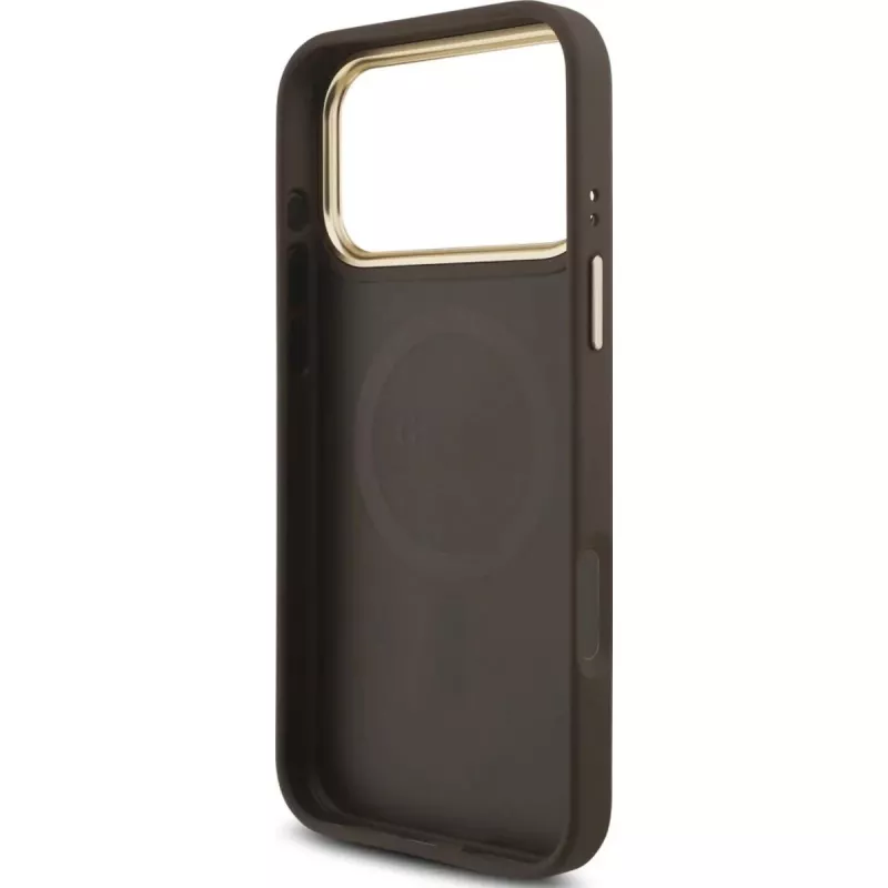 GUESS 4G Triangle Logo MagSafe-hoesje voor iPhone 17 Pro Max - bruin & goud