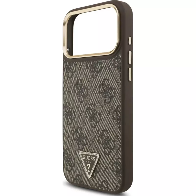 GUESS 4G Triangle Logo MagSafe-hoesje voor iPhone 17 Pro Max - bruin & goud