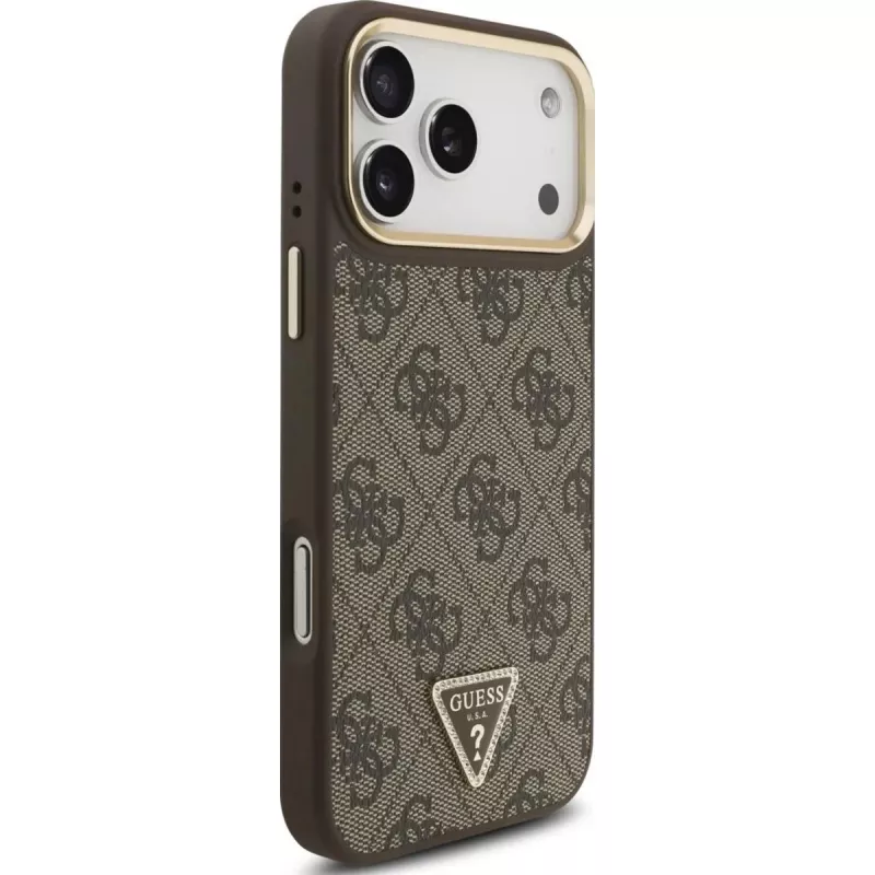 GUESS 4G Triangle Logo MagSafe-hoesje voor iPhone 17 Pro Max - bruin & goud