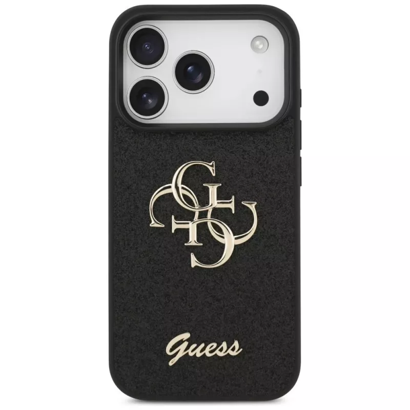 GUESS Fixed Glitter Big 4G hoesje voor iPhone 18 Pro / 17 Pro - zwart