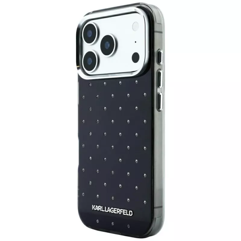 Karl Lagerfeld IML Rhinestones Allover en elektroplated logo case voor iPhone 18 Pro / 17 Pro - zwart