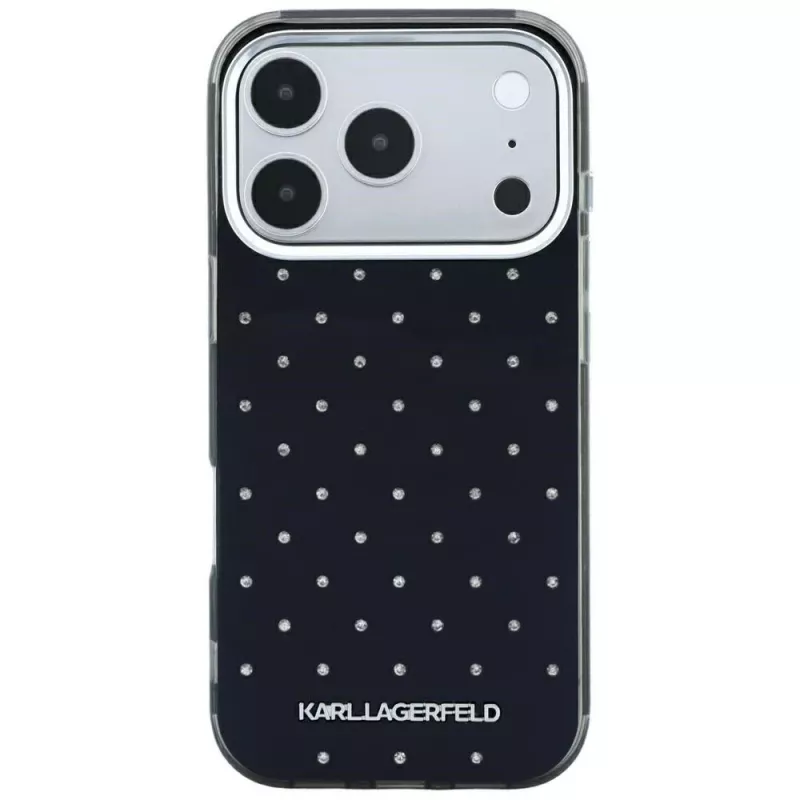 Karl Lagerfeld IML Rhinestones Allover en elektroplated logo case voor iPhone 18 Pro / 17 Pro - zwart