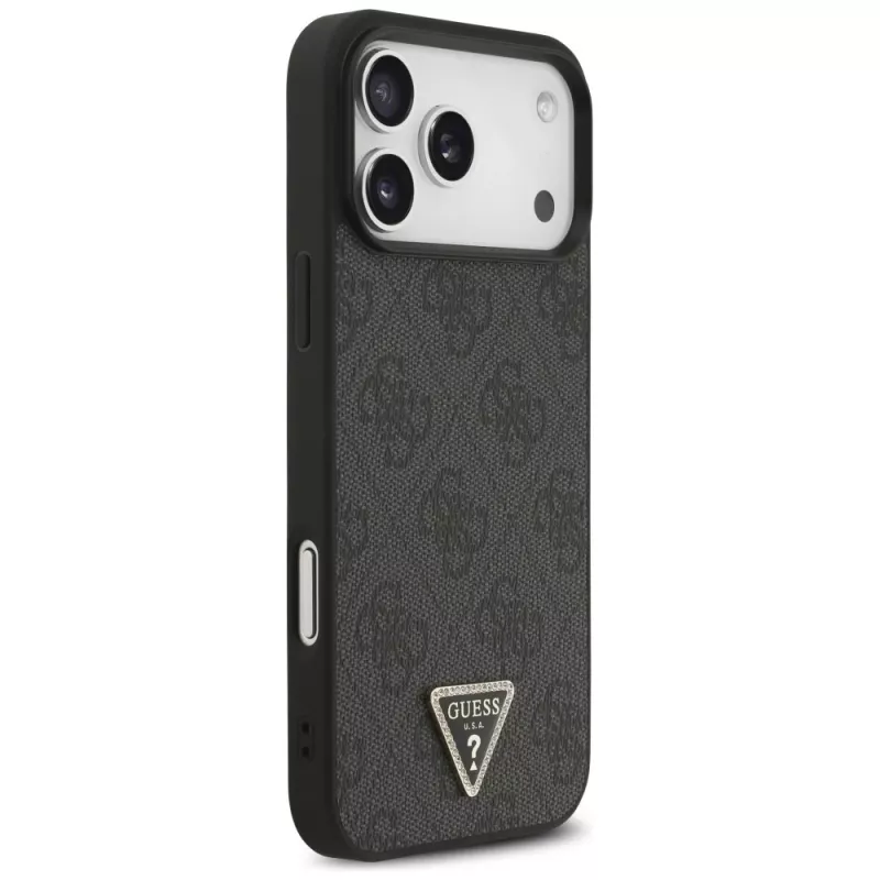 GUESS Leder 4G Triangle Strass MagSafe case voor iPhone 18 Pro Max / 17 Pro Max - zwart