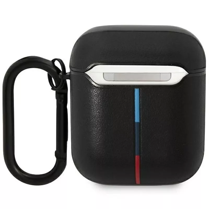 BMW BMA222PVTK lederen etui met gebogen lijnendesign voor AirPods 1/2 - zwart
