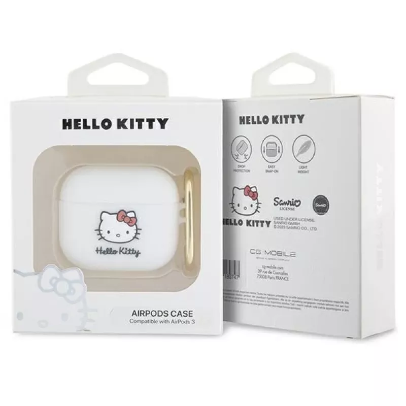 Hello Kitty HKA33DKHSH AirPods 3 hoesje wit siliconen 3D Kitty-hoofd
