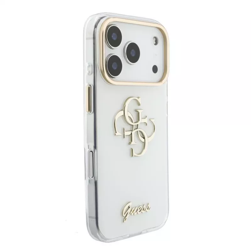 GUESS IML 4G Script Metal MagSafe-hoesje voor iPhone 18 Pro / 17 Pro, Wit