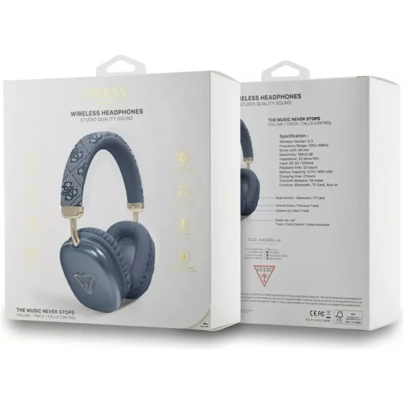 GUESS 4G Triangle Logo draadloze over-ear-koptelefoon Bluetooth 5.3 blauw