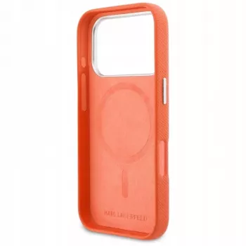 Karl Lagerfeld Karl & Choupette Head Pins Saffiano MagSafe-hoesje voor iPhone 17 Pro - oranje