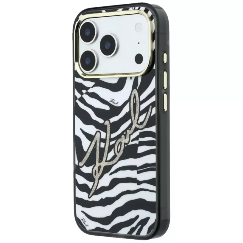 Karl Lagerfeld IML Signature Zebra Glitter MagSafe-hoesje voor iPhone 18 Pro Max / 17 Pro Max - goud