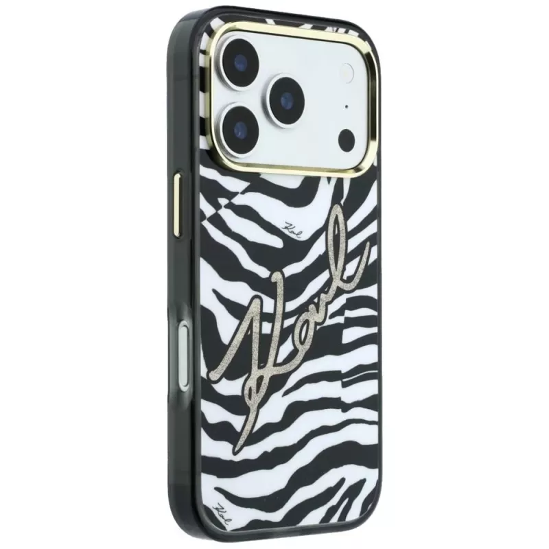 Karl Lagerfeld IML Signature Zebra Glitter MagSafe-hoesje voor iPhone 18 Pro Max / 17 Pro Max - goud