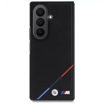 BMW M Leder geperforeerd met driekleurige streep en metaal-logo's MagSafe-hoesje voor Samsung Galaxy Z Fold8 Ultra – zwart