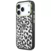 GUESS IML Leopard Glitter Triangle Logo MagSafe-hoesje voor iPhone 18 Pro / 17 Pro - zwart