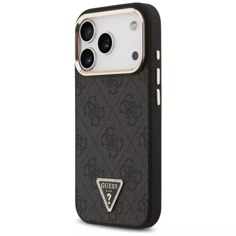 GUESS 4G Triangle Logo MagSafe-hoesje voor iPhone 18 Pro / 17 Pro - zwart & goud