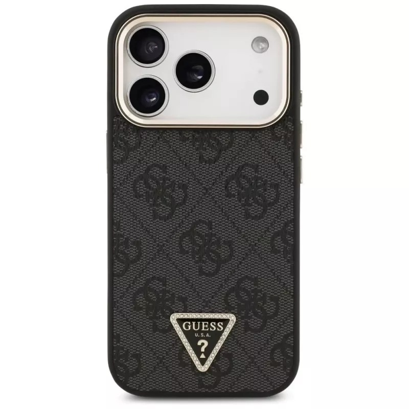 GUESS 4G Triangle Logo MagSafe-hoesje voor iPhone 18 Pro / 17 Pro - zwart & goud
