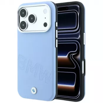 BMW Signature Inclined Deboss Letters MagSafe-hoesje voor iPhone 18 Pro / 17 Pro - blauw