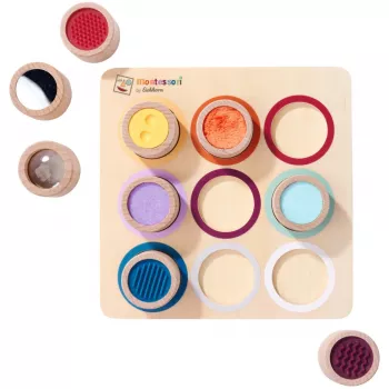 Eichhorn Montessori voelbord – 6 tactiele texturen, berkenhout, vanaf 12 maanden