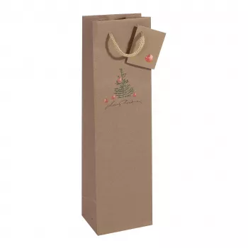 SIGEL GT042 kerstcadeauzakken voor flessen met appelmotief, 10 x 35 cm, kraftpapier, 5-pack