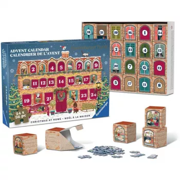 RAVENSBURGER puzzel adventskalender Kerst thuis - 24 mini-puzzels, 576 stukjes, Softclick-technologie